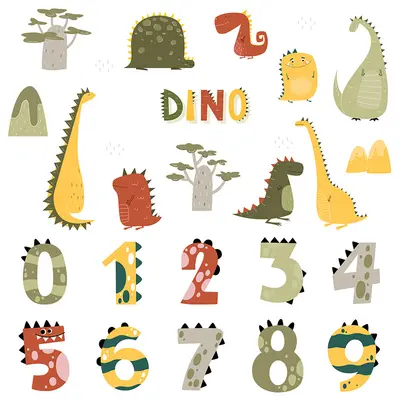Sticker Decorativ Pentru Copii, Autoadeziv, Numerele lui Dino, 63x63 cm EKDWS63049