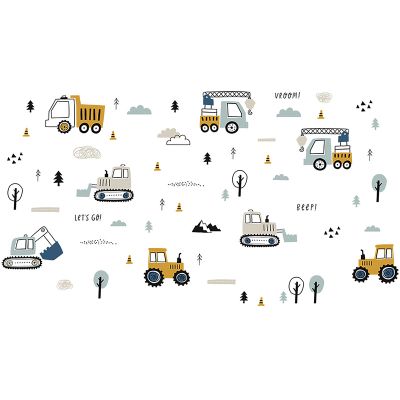 Sticker Decorativ Pentru Copii, Autoadeziv, Tractoare, Excavatoare, 50x90 cm EKDWS63044