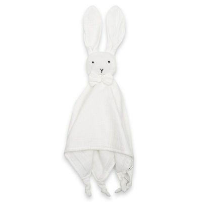 Jucarie interactiva, New Baby, Rabbit, Din muselina, Bumbac, 30x30 cm, 0 luni+, White BYN53522