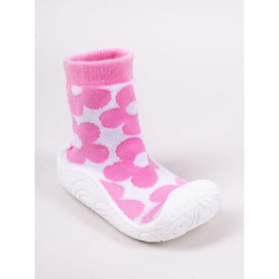 Mocasini pentru copii cu talpă antiderapantă – design cu flori roz obg-0011c