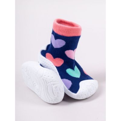 Mocasini pentru copii cu talpă antiderapantă – model cu inimioare colorate obg-0004c