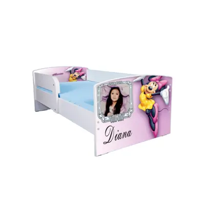 Pat Pentru Fete 2-16 Ani Personalizat Personaj Minnie, Cu Saltea SafeNest 180x80cm Ptv3001