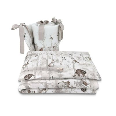 Lenjerie patut cu 3 piese, MimiNu, Pentru patut 120x60 cm, Cu protectie laterala, Din bumbac, Din bumbac certificat Oeko Tex Standard 100, Design, Woodland BYN6426972026604
