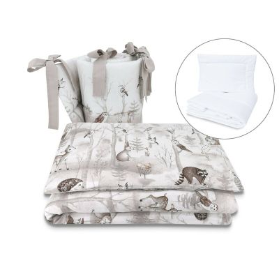 Lenjerie patut cu 5 piese, MimiNu, Pentru patut 120x60 cm, Cu pilota si perna, Din bumbac certificat Oeko Tex Standard 100, Design, Woodland BYN6426972026611