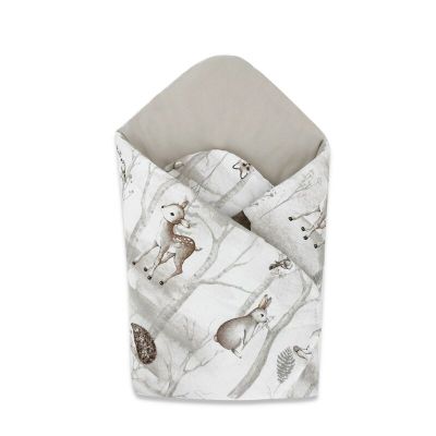 Paturica de infasat, MimiNu, Cu doua fete, Cu multiple utilizari, Cu inchidere arici velcro, Dimensiune 75x75 cm, Din bumbac certificat Oeko Tex Standard 100, Design, Woodland BYN6426972026765