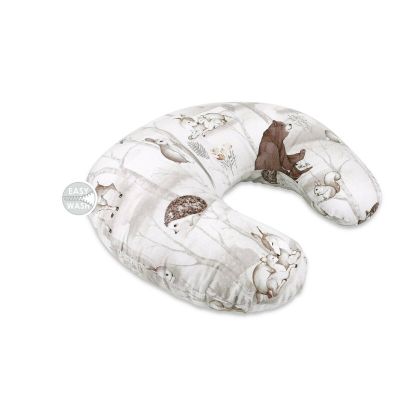 Perna pentru alaptat, MimiNu, Din bumbac certificat Oeko Tex Standard 100, Cu husa detasabila, Cu fermoar securizat, Circumferinta 155 cm, Design, Woodland BYN6426972026680