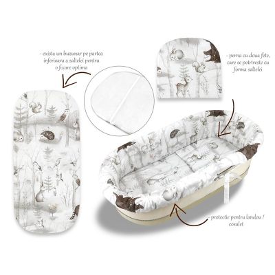 Set pentru landou/cosulet, MimiNu, Cu protectie, saltea si pernuta, Din bumbac certificat Oeko Tex Standard 100, Design, Woodland BYN6426972026789