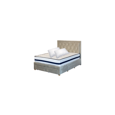 Set saltea ortopedica, iris super lux comfort, 140x190x26cm, fermitate tare, cu plasa de arcuri tip bonell, sistem de aerisire banda spaceair, saltsib plus 2 perne matlasate microfibra 50x70cm, lavabile la  60°c drm1693