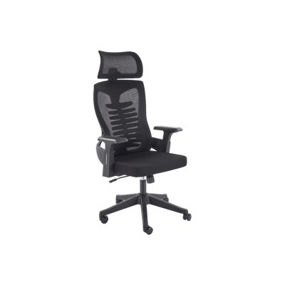 Scaun birou egonomic hm polon, mesh, mecanism inclinare, baza polipropilena, suport lombar, tetiera, 100 kg, negru drm10324
