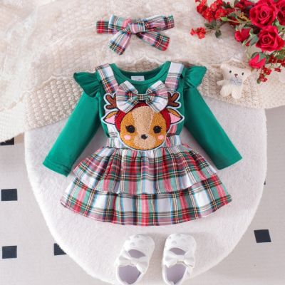 Sarafan cu body verde cu maneca lunga - baby reindeer md1072-r2