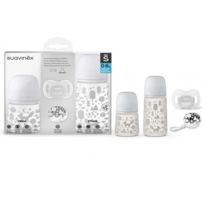 Set Cadou biberon 150 ml + biberon 270 ml + suzetă + lănțișor suzetă Fox, Suavinex JEM8426420077095