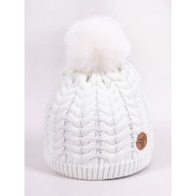Fes de iarnă cu pompon și logo, alb czz-0499g