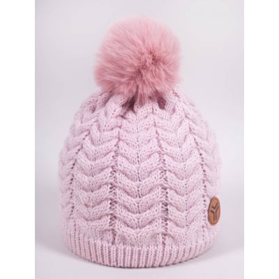 Fes de iarnă pentru fetițe cu pompon și logo, roz czz-0498g