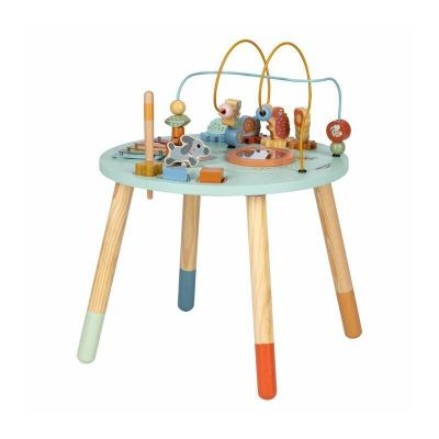 Masuta interactiva, Free2Play, Fun Table, Educationala, Cu o varietate de forme rotative si jucarie in miscare, Xilofon, Sortator de forme, Dezvolta abilitatile motorii, Inaltime 32 cm si diametru 41 cm, 36 luni+, Blue BYN83235