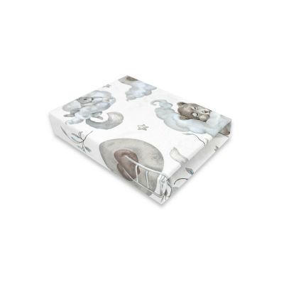 Cearceaf cu elastic, Qmini, Pentru patut co-sleeper, Aurora, Dimensiune 76 x 43 cm, Din bumbac certificat Oeko Tex Standard 100, Teddy Bear and Friends Blue BYN6426972026871