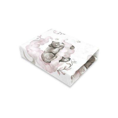 Cearceaf cu elastic, Qmini, Pentru patut co-sleeper, Aurora, Dimensiune 76 x 43 cm, Din bumbac certificat Oeko Tex Standard 100, Teddy Bear and Friends Pink BYN6426972026864