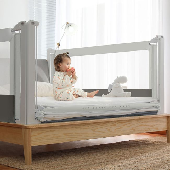 Bariera protectie pat copii culisanta, cu inaltime reglabila cover 140 cm gri lvtk5903796014501