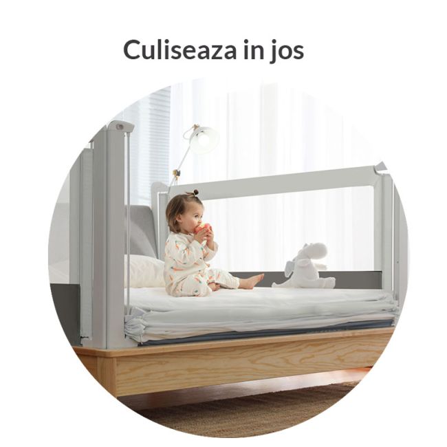 Bariera protectie pat copii culisanta, cu inaltime reglabila Cover 160 cm, gri LVTK5903796014518