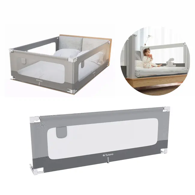 Bariera protectie pat copii culisanta, cu inaltime reglabila cover 180 cm, gri lvtk5903796014525