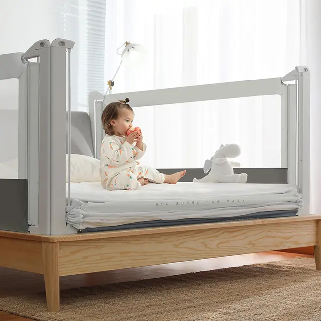 Bariera protectie pat copii culisanta, cu inaltime reglabila cover 180 cm, gri lvtk5903796014525