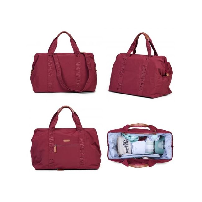 Geanta de infasat Childhome Mommy Bag Signature Urban Burgundy ERFCH-CWMBBSUBU