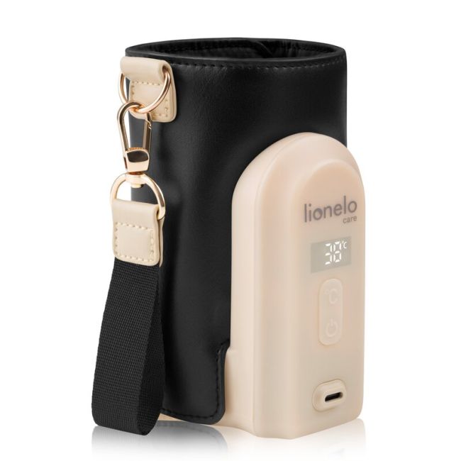 Incalzitor biberoane, Lionelo, ThermUp Go Evo, Portabil, Cu 5 niveluri de incalzire, Cu buton Safety Control, Mentinere caldura pana la 9h, Incarcare USB, Negru/Auriu BYNLOC-THERMUP_GO_EVO_BLACK_GOLD