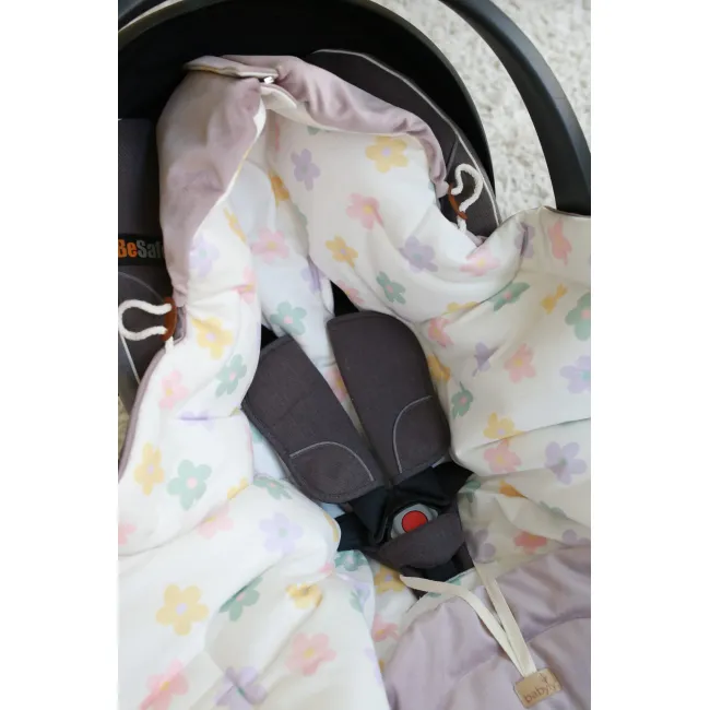 Paturica Universala Pentru Scoica Auto Cu Fata Dubla ,   Bumbac Si Catifea, Vintage Flower Pjb9472