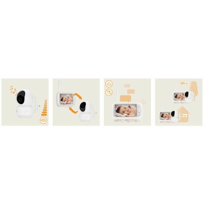 Video monitor, Lionelo, Babyline 9.1, Conexiune prin aplicatia Lionelo Smart, Pana la 8h de functionare, Comunicare bidirectionala, Cu senzor de miscare si sunete Alb BYNLOC-BABYLINE_9.1