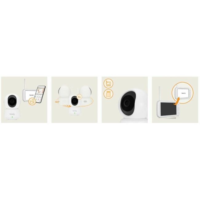 Video monitor, Lionelo, Babyline 9.1, Conexiune prin aplicatia Lionelo Smart, Pana la 8h de functionare, Comunicare bidirectionala, Cu senzor de miscare si sunete Alb BYNLOC-BABYLINE_9.1