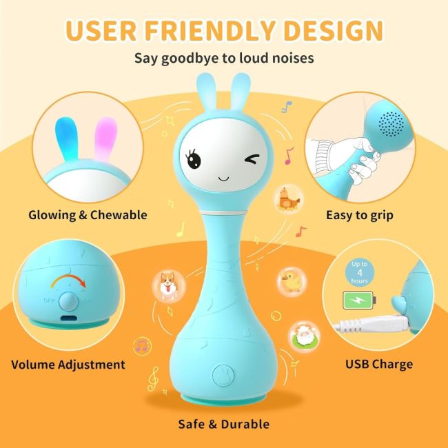 Alilo Smarty Bunny - Iepuras interactiv pentru bebelusi, albastru, RO/EN BKFR1/Blue