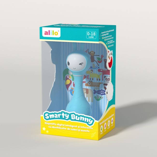 Alilo Smarty Bunny - Iepuras interactiv pentru bebelusi, albastru, RO/EN BKFR1/Blue