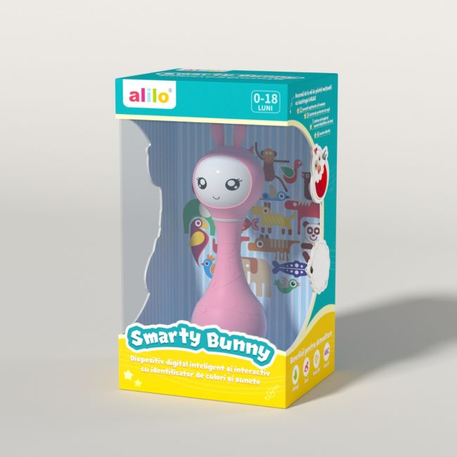 Alilo Smarty Bunny - Iepuras interactiv pentru bebelusi, roz, RO/EN BKFR1/Pink