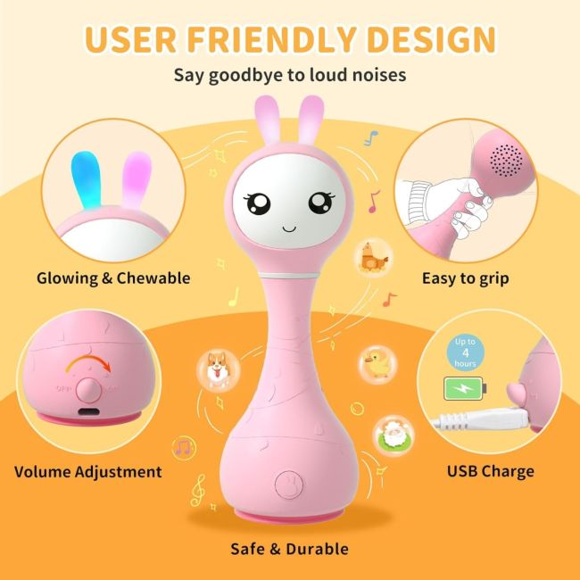 Alilo Smarty Bunny - Iepuras interactiv pentru bebelusi, roz, RO/EN BKFR1/Pink