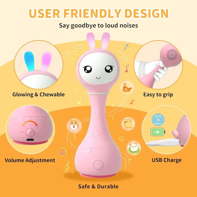 Alilo Smarty Bunny - Iepuras interactiv pentru bebelusi, roz, RO/EN BKFR1/Pink