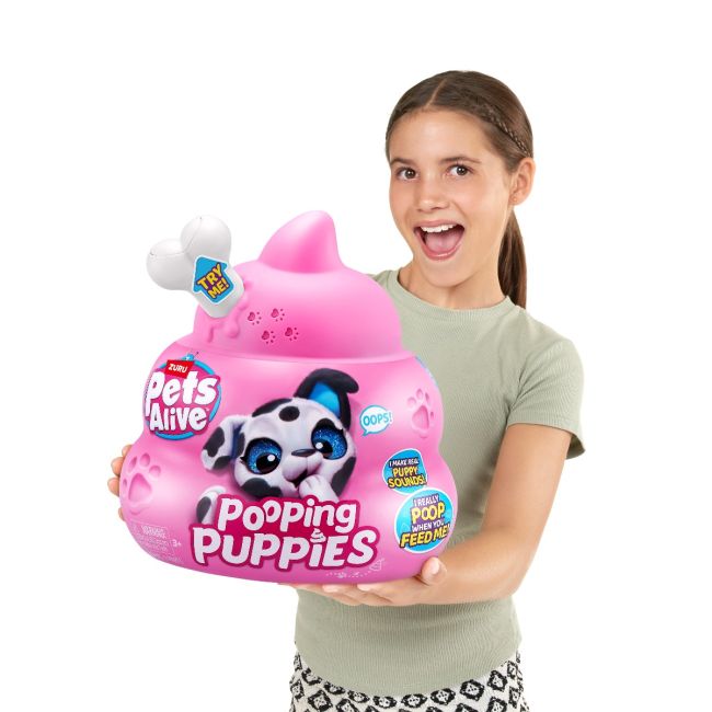 Pets Alive - Jucarie de plus interactiva catelus cu accesorii surpriza, Pooping Puppies BKF9542
