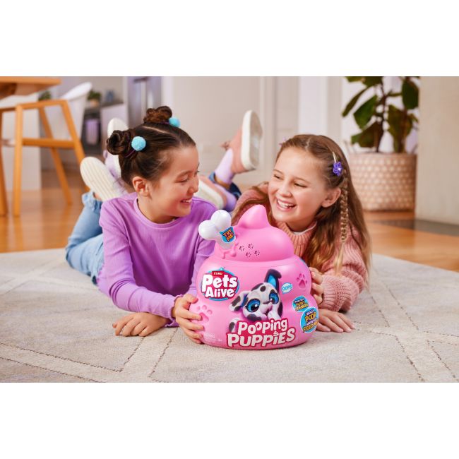Pets Alive - Jucarie de plus interactiva catelus cu accesorii surpriza, Pooping Puppies BKF9542