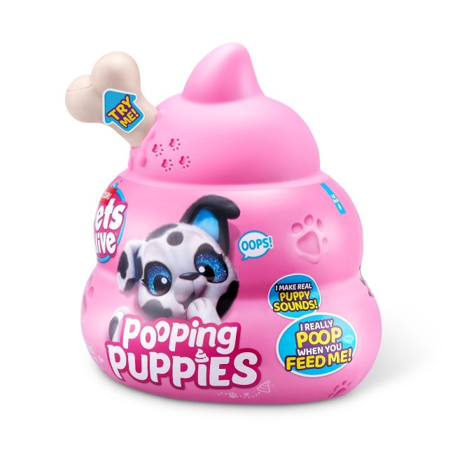 Pets Alive - Jucarie de plus interactiva catelus cu accesorii surpriza, Pooping Puppies BKF9542