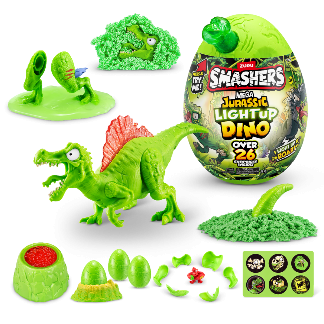 Smashers - Mega Ou surpriza cu peste 26 accesorii, Dino Jurassic Light-Up BKF74108