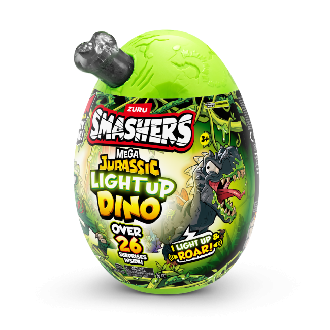Smashers - Mega Ou surpriza cu peste 26 accesorii, Dino Jurassic Light-Up BKF74108