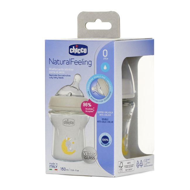 Biberon hranire din sticla Chicco Natural Feeling, 150ml, 0luni+ CHC8121130-7