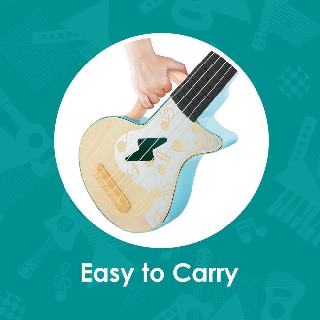 Jucarie din lemn – Instrument Ukulele (chitara) alba – invata sa canti cu lumini