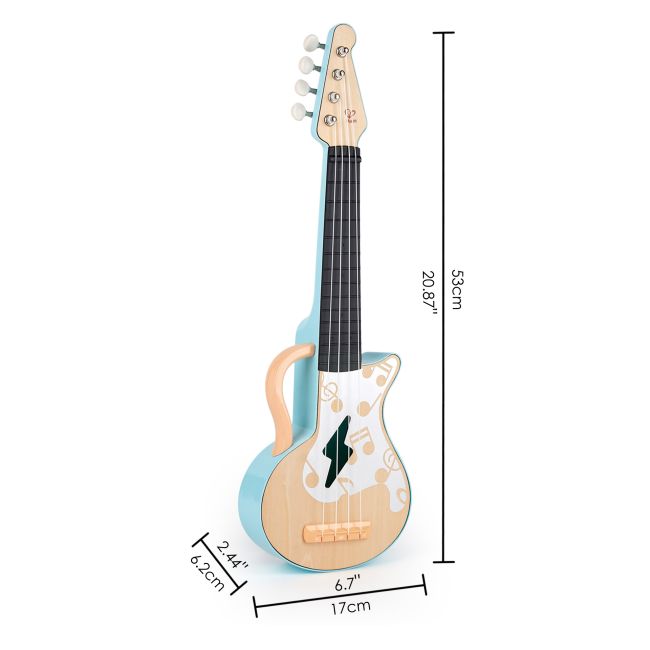 Jucarie din lemn – Instrument Ukulele (chitara) alba – invata sa canti cu lumini