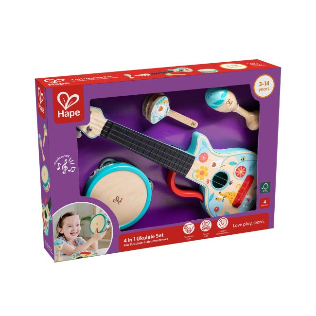 Jucarie din lemn - Set de ukulele 4 in 1