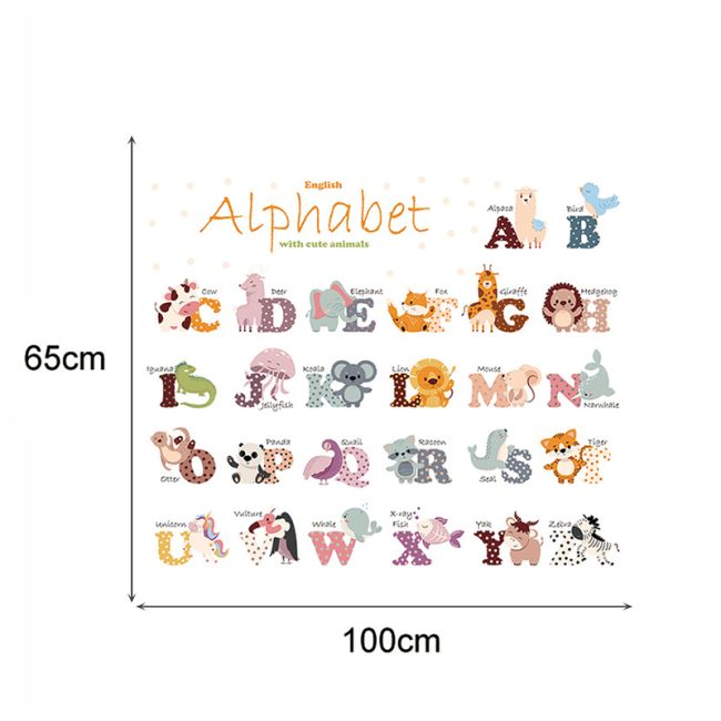 Sticker Decorativ Pentru Copii, Autoadeziv, Alfabetul Animalelor, 65 x 100 cm EKDWS63050