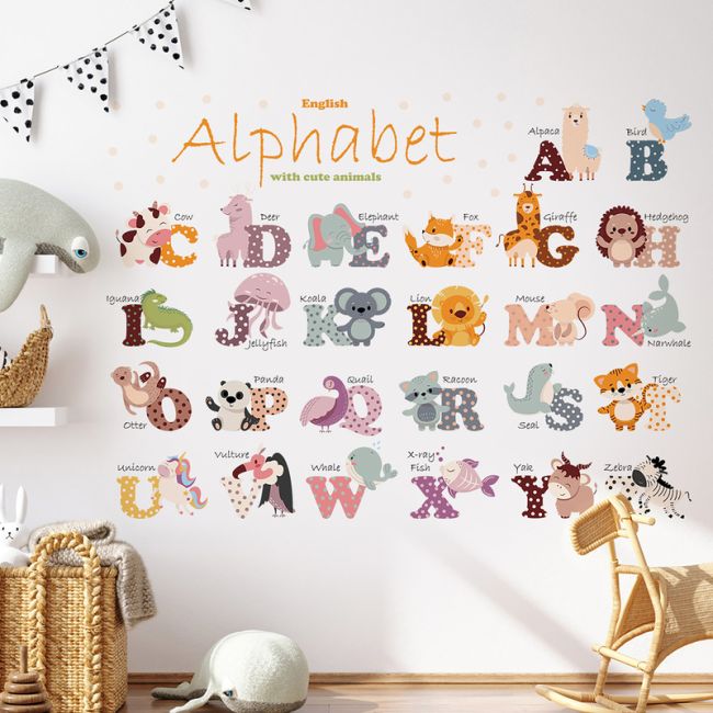 Sticker Decorativ Pentru Copii, Autoadeziv, Alfabetul Animalelor, 65 x 100 cm EKDWS63050