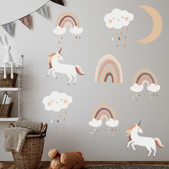 Sticker Decorativ Pentru Copii, Autoadeziv, Unicorni si Curcubeu, 54x86 cm EKDWS63048