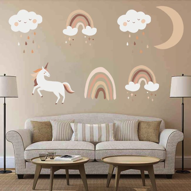 Sticker Decorativ Pentru Copii, Autoadeziv, Unicorni si Curcubeu, 54x86 cm EKDWS63048