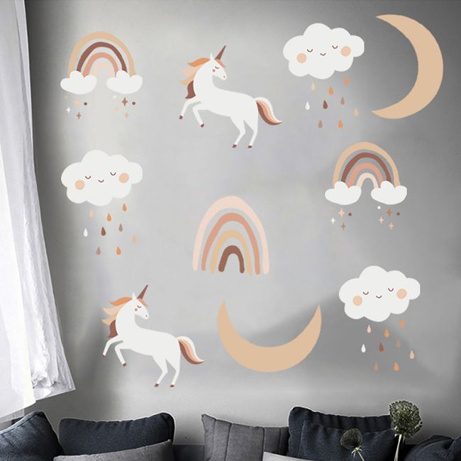Sticker Decorativ Pentru Copii, Autoadeziv, Unicorni si Curcubeu, 54x86 cm EKDWS63048