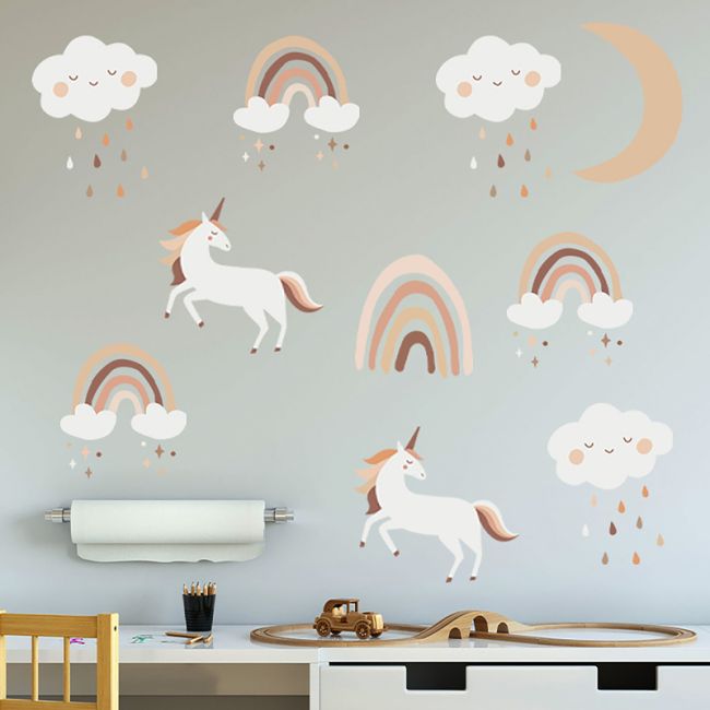 Sticker Decorativ Pentru Copii, Autoadeziv, Unicorni si Curcubeu, 54x86 cm EKDWS63048