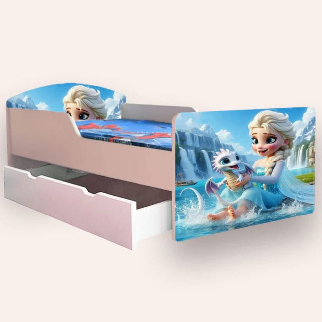 Pat fete Elsa Si Dragonul Mare 2-12 Ani Cu Sertar Varianta fara Saltea Cmg49440814727508